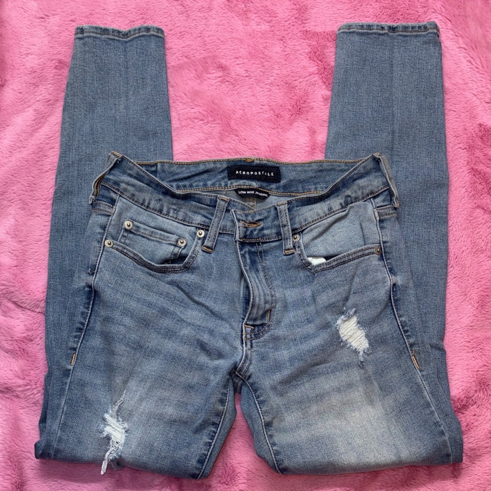 Aeropostale Women's Light Blue Destroyed Stretchy Lowrise Jegging